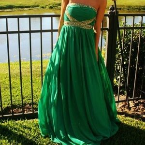 Emerald Green and Gold Prom Dress